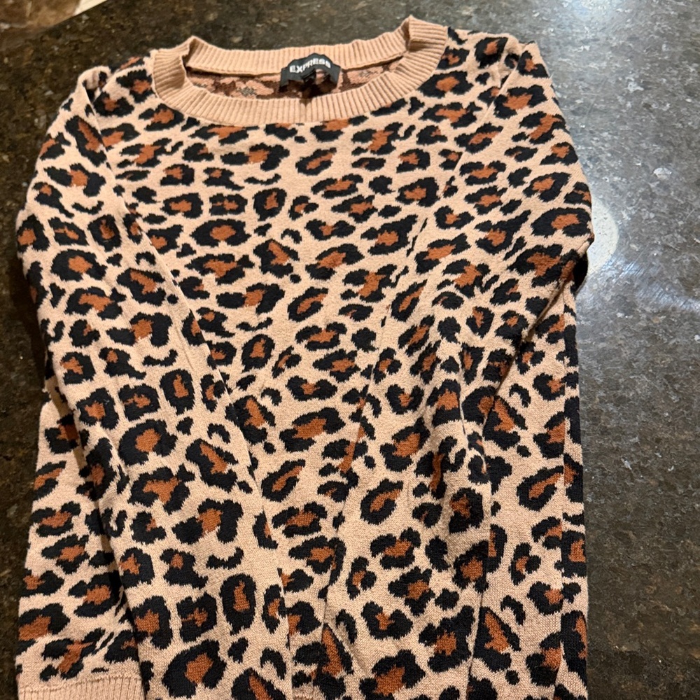 Express Animal Print Crew Neck Sweater
